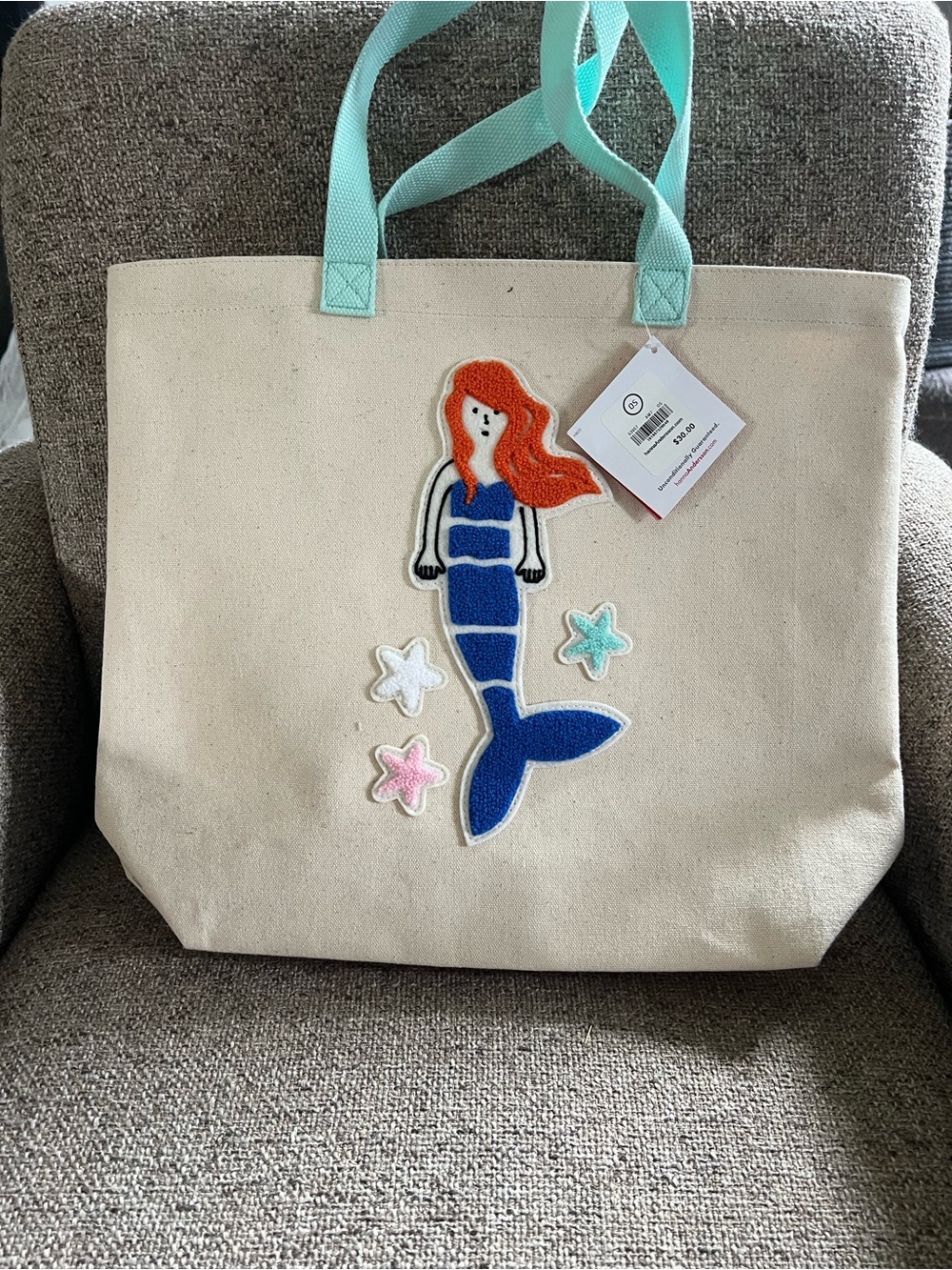 Hanna Andersson Canvas Mermaid Tote Bag with Aqua Handles